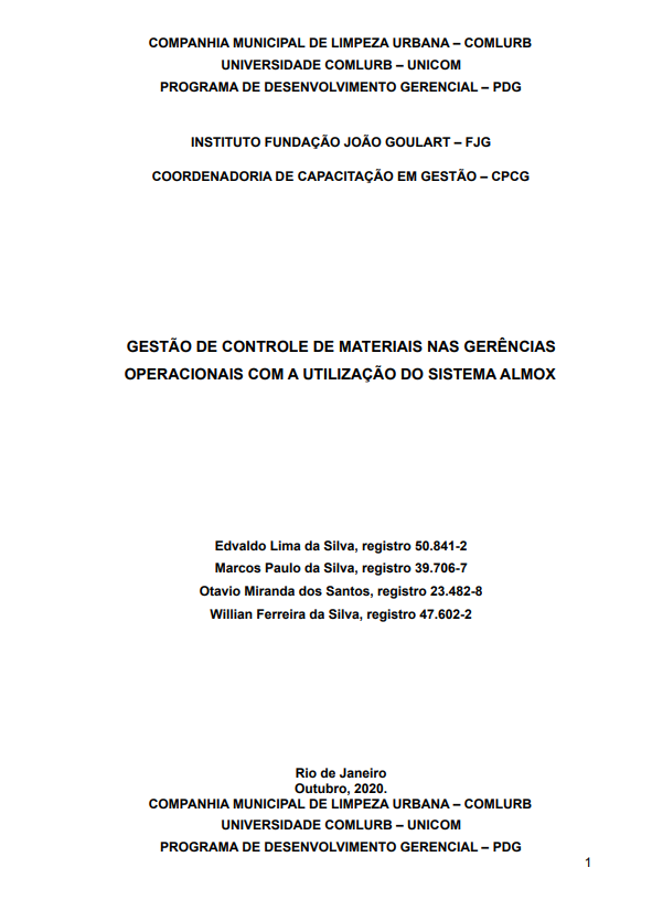 GESTÃO DE CONTROLE DE MATERIAIS NAS GERÊNCIAS OPERACIONAIS COM A UTILIZAÇÃO DO SISTEMA “ALMOX”