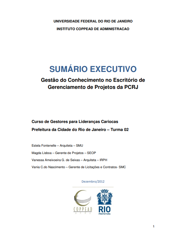 GESTÃO DO CONHECIMENTO NO ESCRITÓRIO DE GERENCIAMENTO DE PROJETOS DA PCRJ