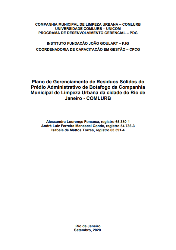 PLANO DE GERENCIAMENTO DE RESÍDUOS SÓLIDOS DO PRÉDIO ADMINISTRATIVO DE BOTAFOGO