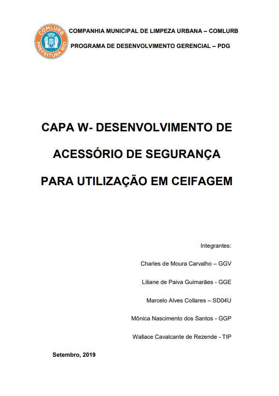 CAPA W – DESENVOLVIMENTO DE ACESSÓRIO DE SEGURANÇA PARA UTILIZAÇÃO EM CEIFAGEM