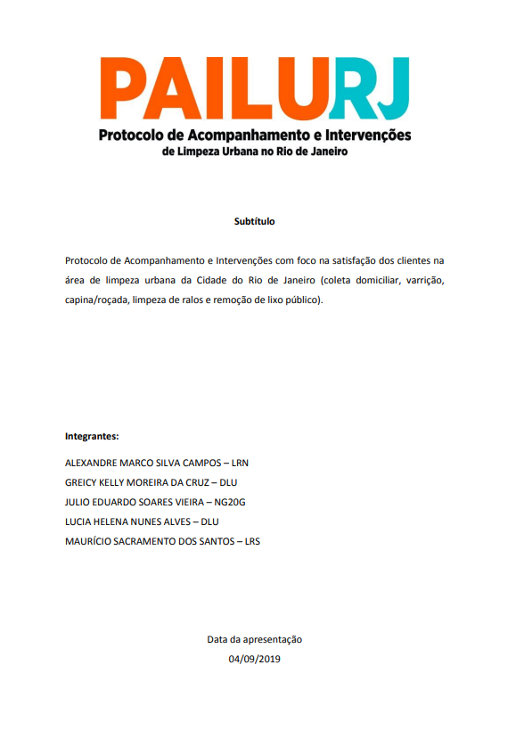 PAILURJ – PROTOCOLO DE ACOMPANHAMENTO E INTERVENÇÕES DE LIMPEZA URBANA